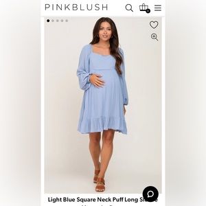 Light Blue Square Neck Puff Long Sleeve Maternity Dress Size Small